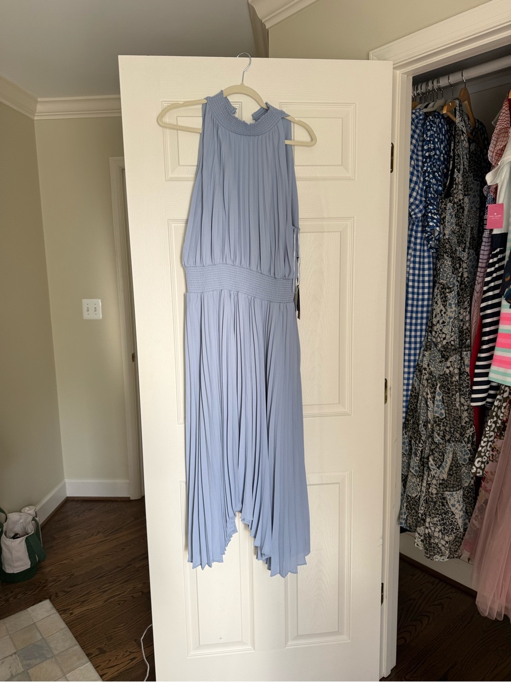 Halogen Pleated High-Neck Sleeveless High-Low Dress - Light Blue
